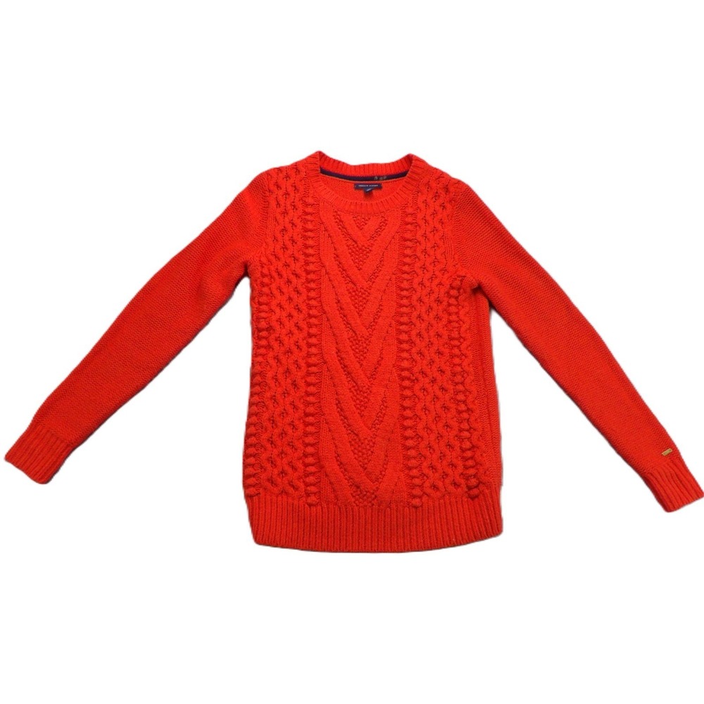Tommy Hilfiger Cable Knit Sweater Women S Red Wool Blend Crewneck Pullover Logos